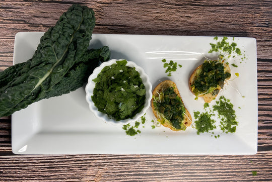 Kale tapenade and crystals